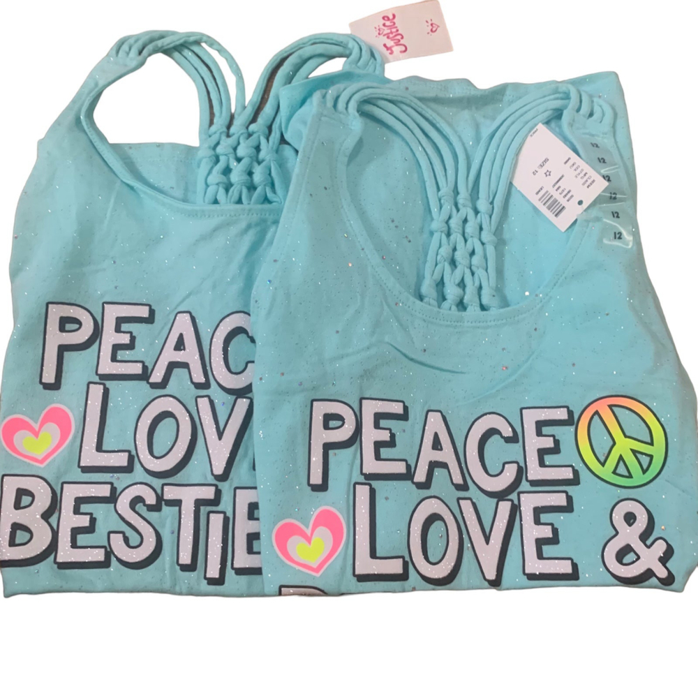 2 Justice Tops Peace, Love & Besties Youth Size 12